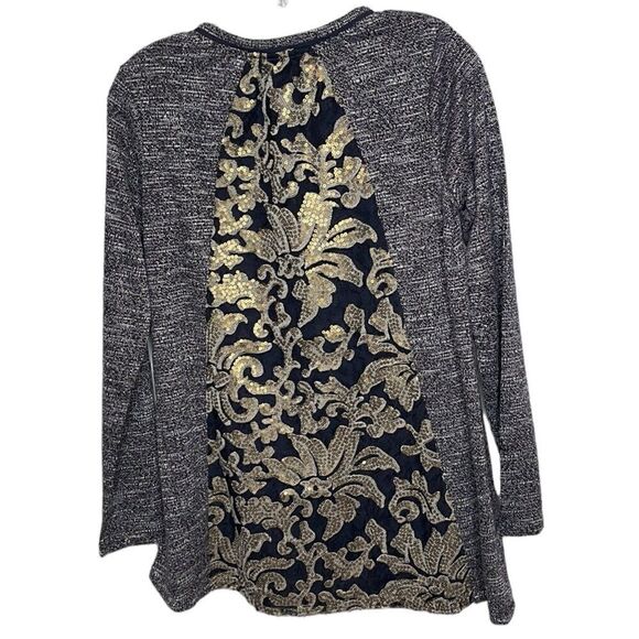 LOGO By Lori Goldstein Navy Blue Sequins Panel Back Tunic  Sweater. Size XS. - Picture 3 of 8